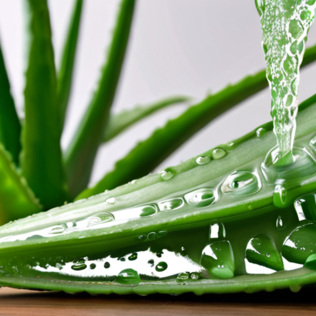 **  Soothing aloe vera plant with gel, demonstrating hydration and calming effect. Focus on natural skincare and relief for sensitive skin.

**
