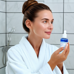 Skincare Routine**

"A professional woman with flawless skin, fully clothed in a modest bathrobe, applying a vegan hyaluronic acid serum to her face in a bright, modern bathroom. Safe for work, appropriate content, perfect anatomy, correct proportions, well-formed hands, natural pose, professional skincare ad, high quality."

**