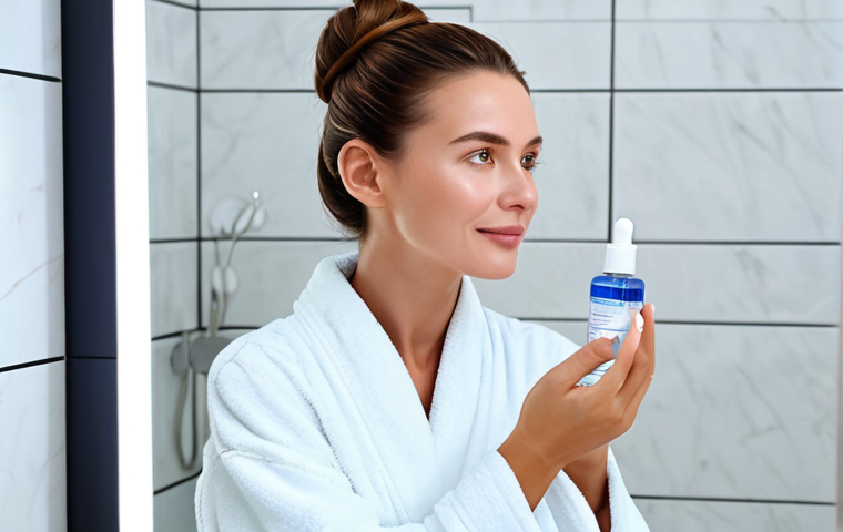 Skincare Routine**
"A professional woman with flawless skin, fully clothed in a modest bathrobe, applying a vegan hyaluronic acid serum to her face in a bright, modern bathroom. Safe for work, appropriate content, perfect anatomy, correct proportions, well-formed hands, natural pose, professional skincare ad, high quality."
**